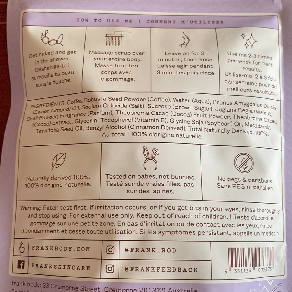🆕FRANK BODY: Cacao Coffee Scrub Face/Body Exfoliator